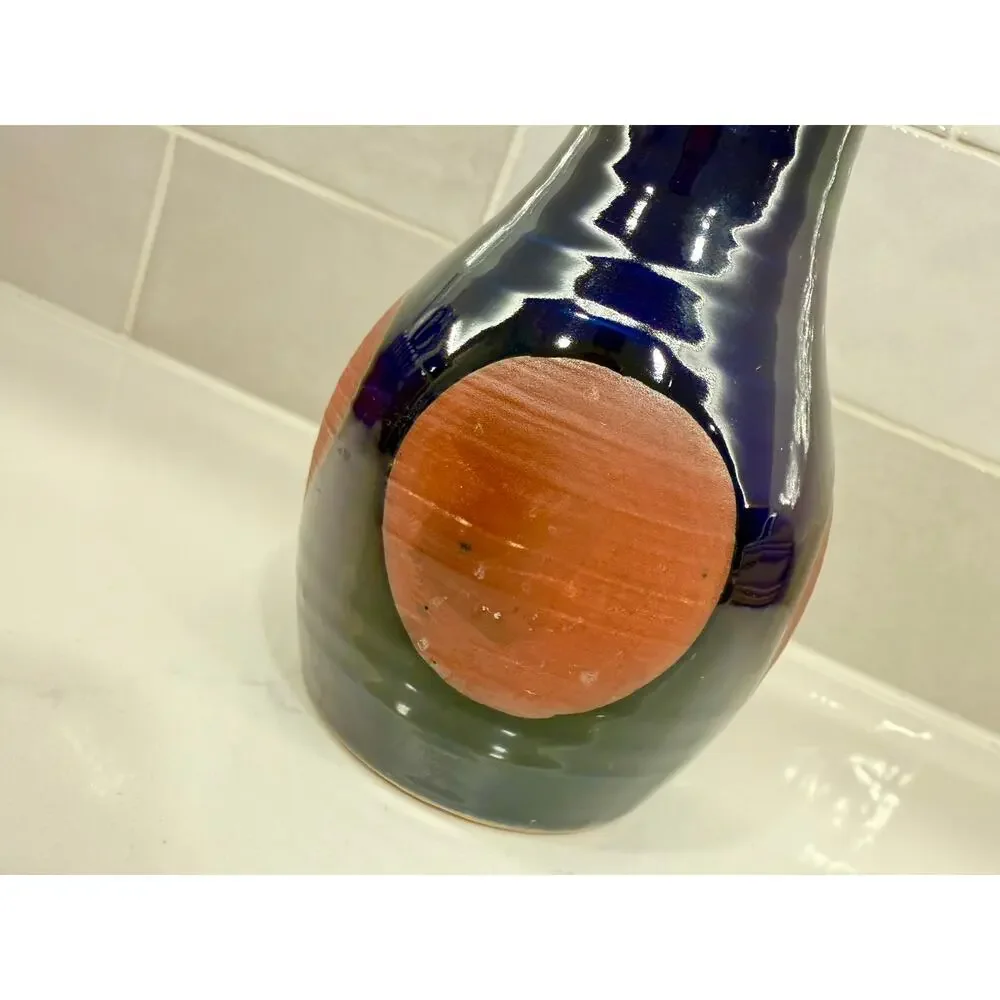 Cobalt‎ Blue Vase with Terra Cotta Colored Circles Made in Japan